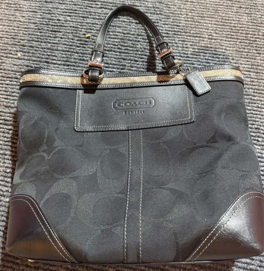 Coach Gallery Signature Beaded Tote Black Jacquard Handbag 10445